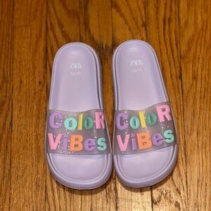 Zara Pastel Slide Sandals with Multicolor Letters
